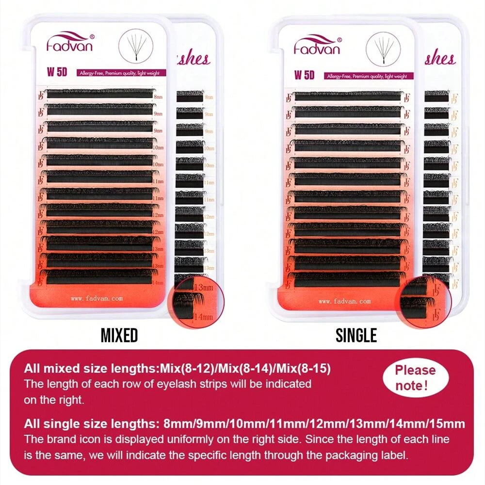 Fadvan 5D W 모양 속눈썹 연장, 자연스러운 인조 밍크 속눈썹, 부드러운 빛, 전문 프리메이드 볼륨 선풍기 속눈썹, 0.07 D 컬