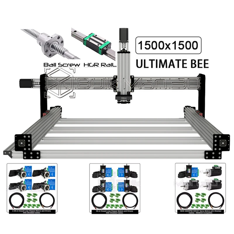 

ULTIMATE Bee CNC Router 1500x1500 Mechanical Kit Silver/Black 4aixs Wood Engraving Machine with Ball Screw Quiet Transmission