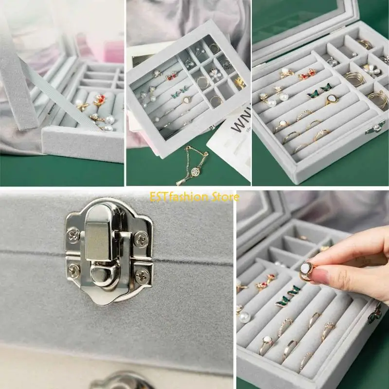 Y5GC Portable Velvet-Jewelry Box Organizers Multifunction Jewelry Holder Earring Container Travel Jewelry Box Save Space