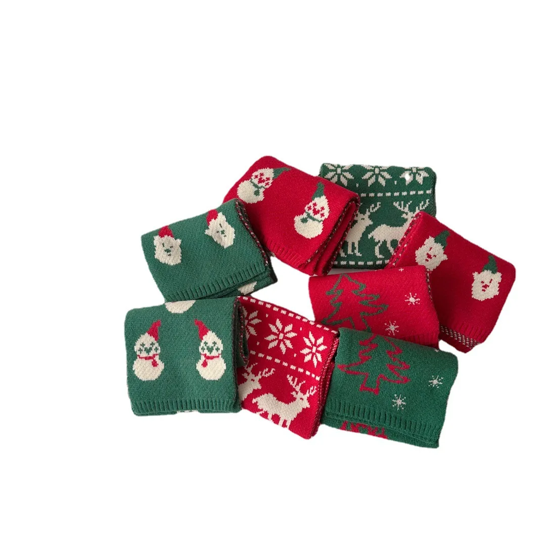 

Christmas Winter Yarn Knitted Scarf for Baby Toddler Santa Tree Print Festive Scarves Kid Neckerchief Children's Neck Protector