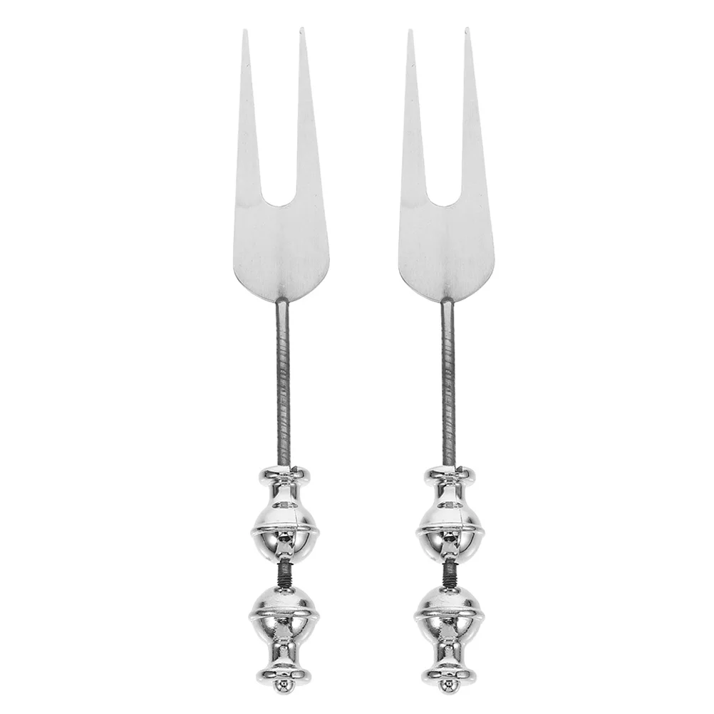 

2Pcs DIY Removable Beads Stainless Steel Fruit Forks Portable Small Appetizer Dessert Forks Portable Serving Snack Fork