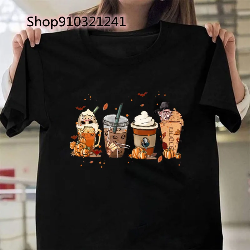 Horror movie T Shirt Aesthetic Holloween Shirts for Women Printed Cartoon coffee Graphic Tee Clothing Female Summer Tops T-shirt