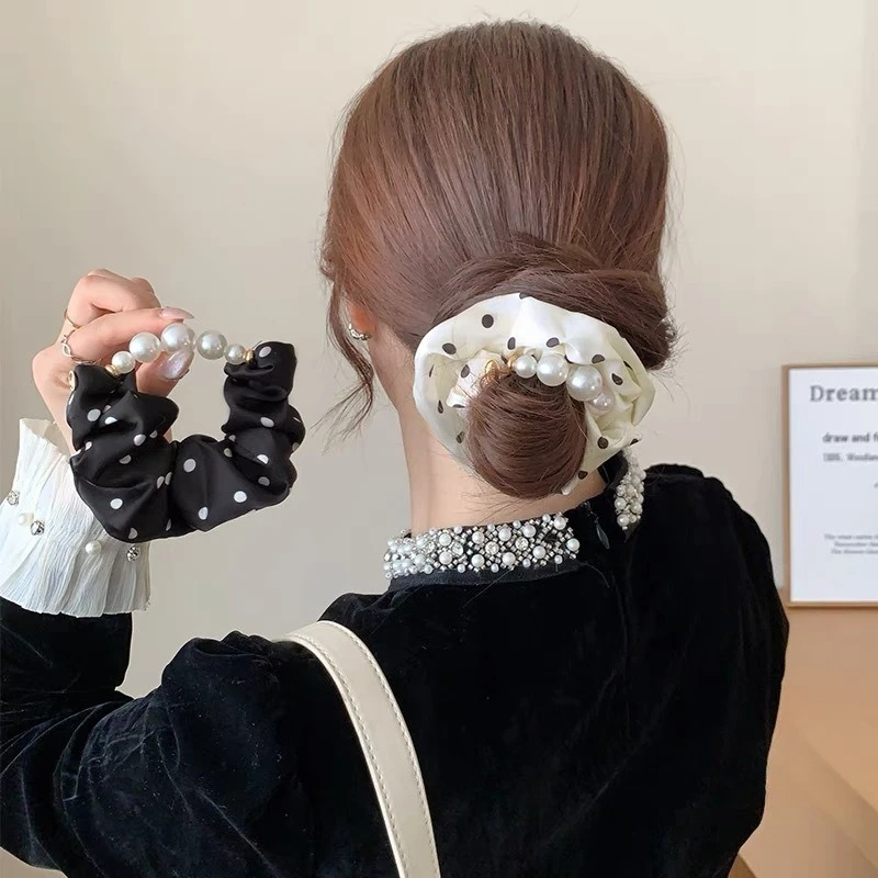 Elastici per capelli con perle a pois da donna Fasce per capelli alla moda Fasce elastiche Accessori per capelli