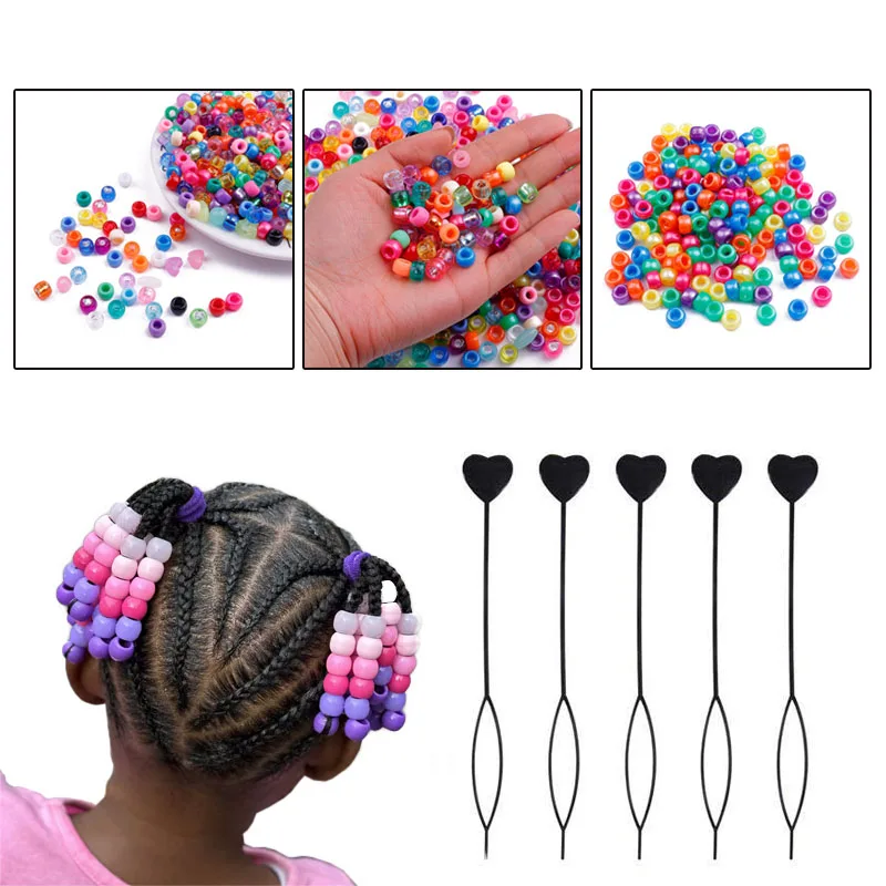 9mm Hair Beads for Braid Hair Rainbow Pony Beads 4mm Large Hole for Braids Styling Hair accessory