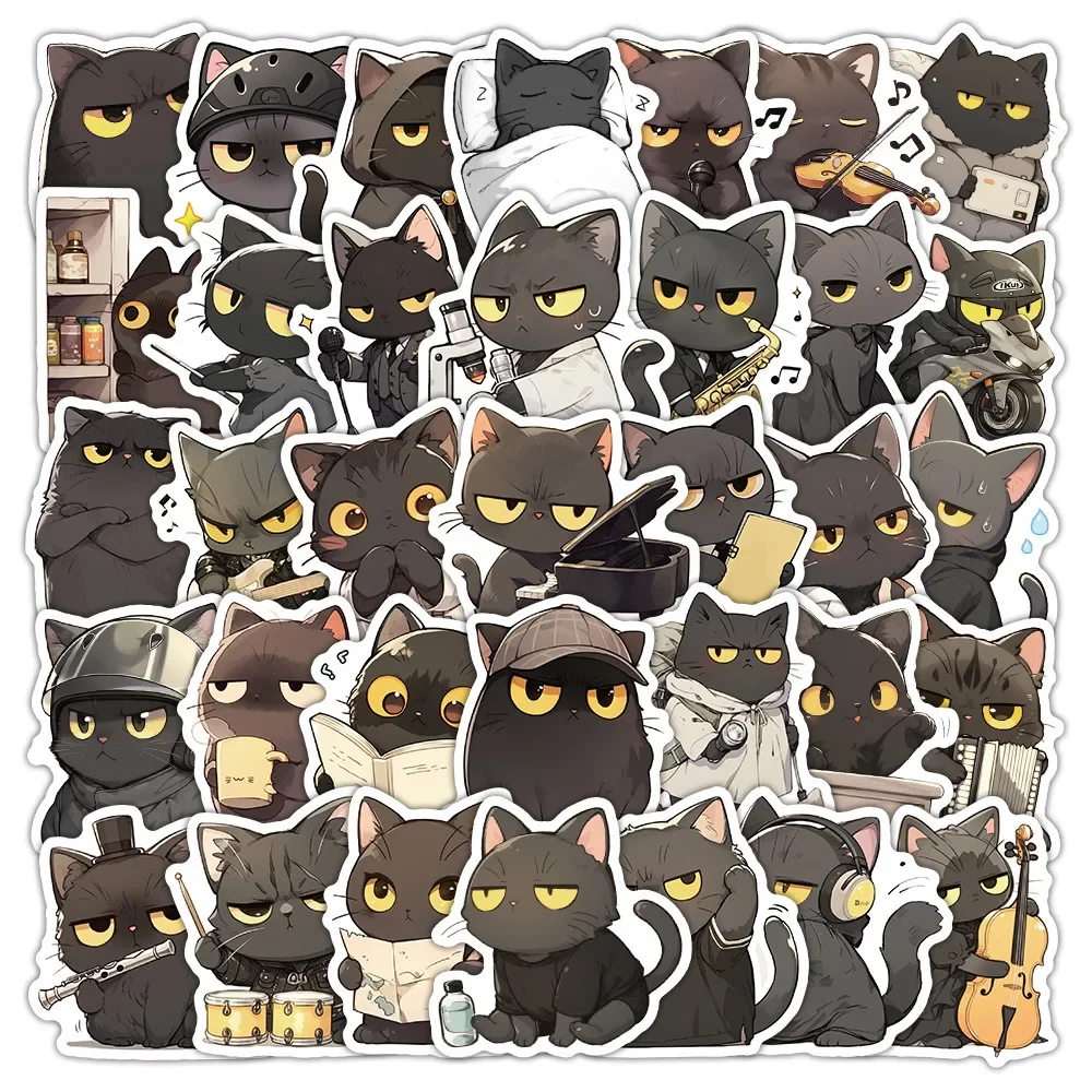 63PCS Tier Anthropomorphe Cartoon Aufkleber Nette Schwarze Katze Aufkleber Spielzeug Gepäck Laptop Gitarre Fahrrad Graffiti Dekoration
