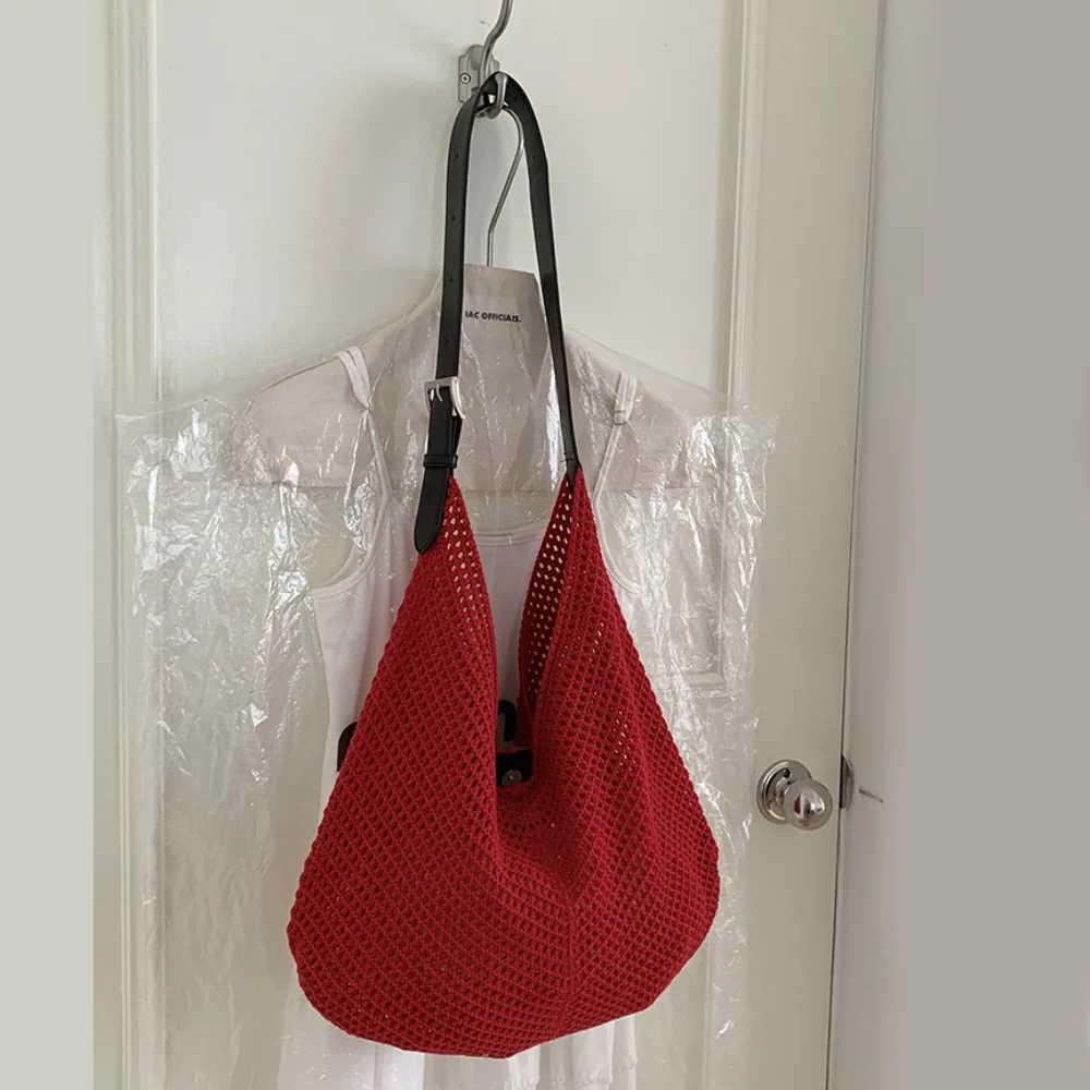 

Casual Shoulder Bag Hollowed Out Knitted Bag Cotton Thread Bohemian Weave Bag Handbag Large Capacity Crochet Tote Bag Travel