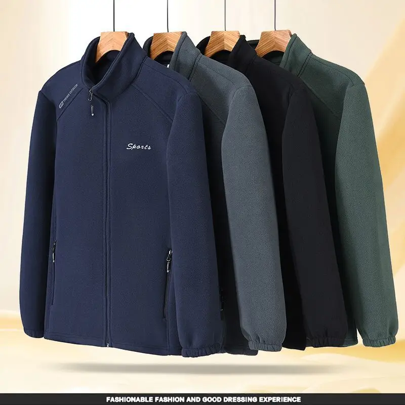 Winter Men's Thicken Polar Fleece Jackets Warmth Windproof Coat Multiple Zipper Pockets Outdoors Plus Size Jackets Outwear