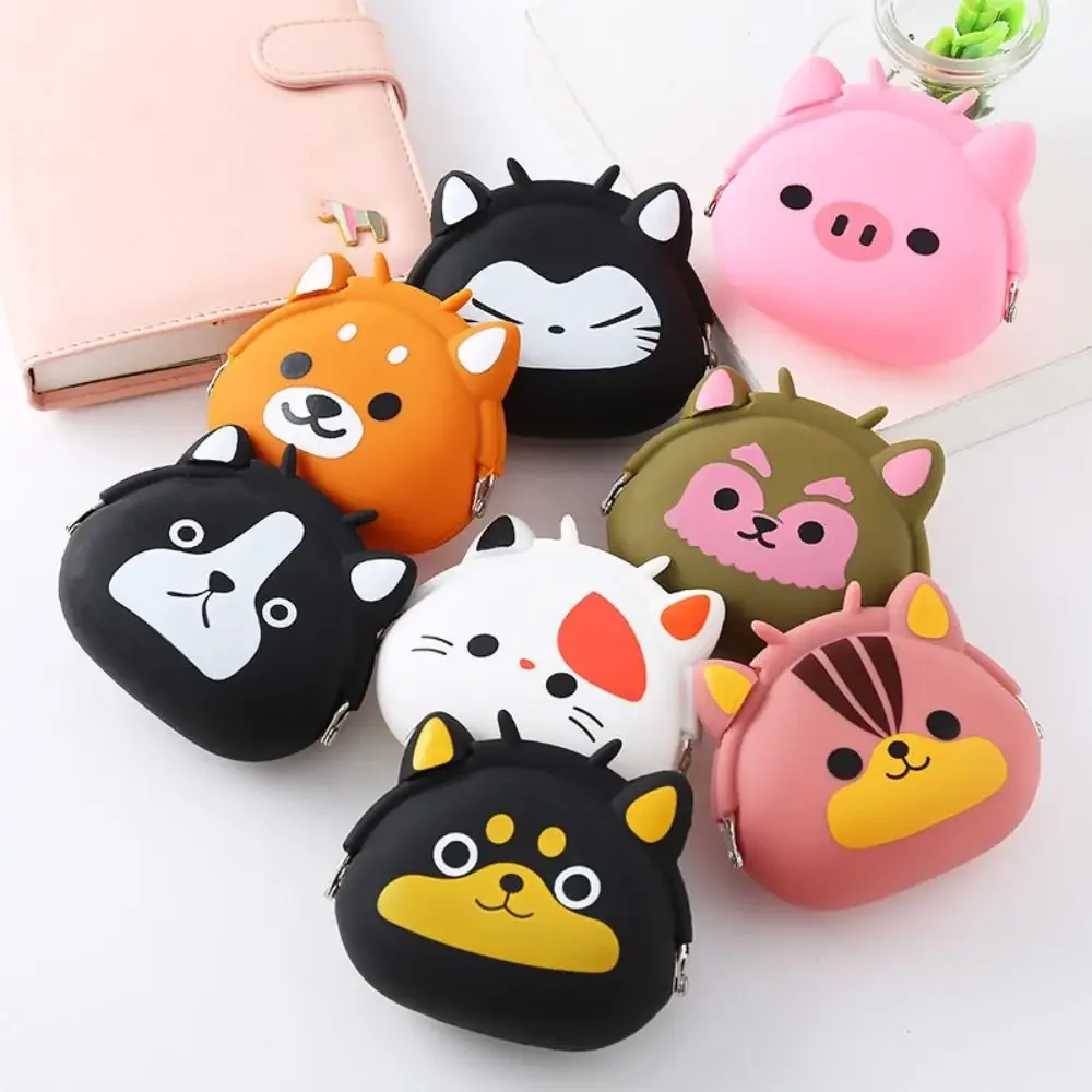 Solid Color Cartoon Silicone Coin Purse INS Mini Small Animal Wallet Portable Waterproof Data Cable Storage Bag Gift