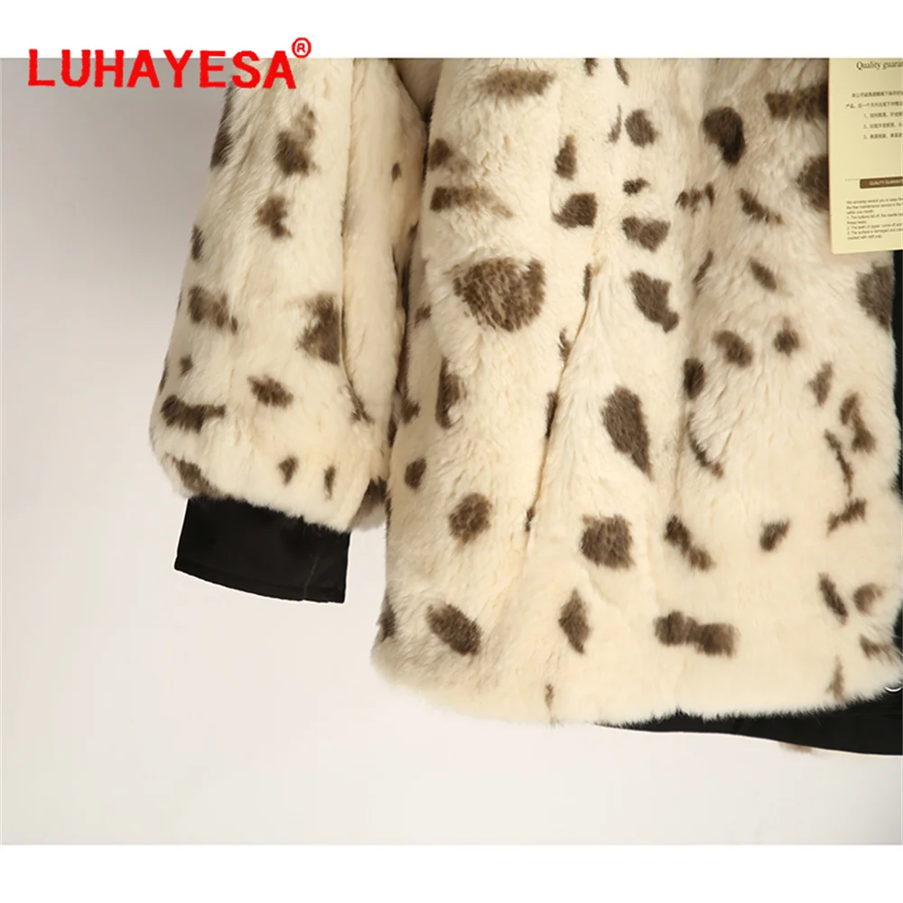 2024 Rex Rabbit Fur Shearling Coat Luhayesa Women Cute Winter Warm Double Sizes Wearing Fur Jackets