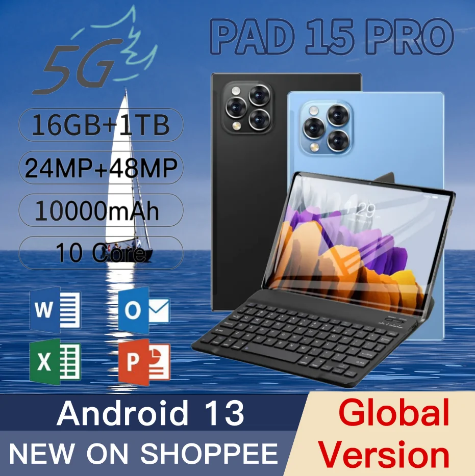 

New Xioami Pad 15 Pro Tablet 16GB RAM 1TB ROM Android13 11 inch MTK6797 5G GPS Bluetooth 5.0 Office and other business Tablet PC