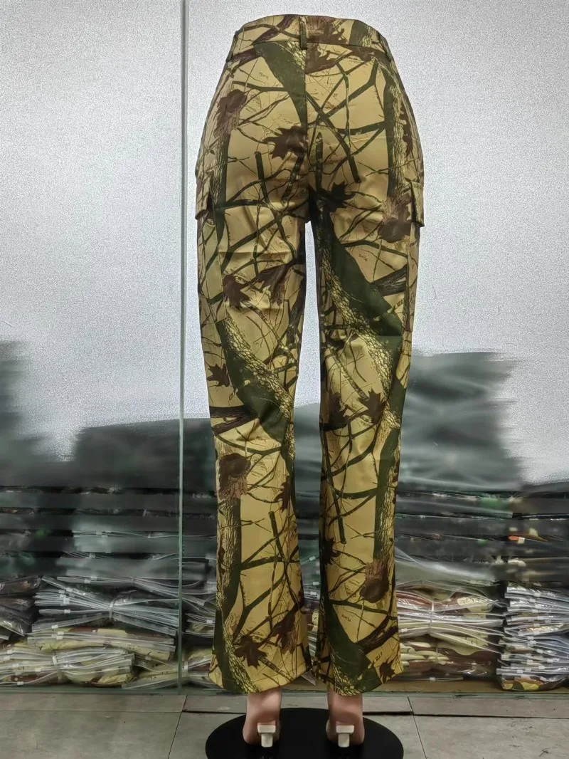 

Camouflage Print Hight Waist Pants Women Clothing Casual Pocket Cargo Pants Streetwear Y2K Trousers 2023 New Club Fashion