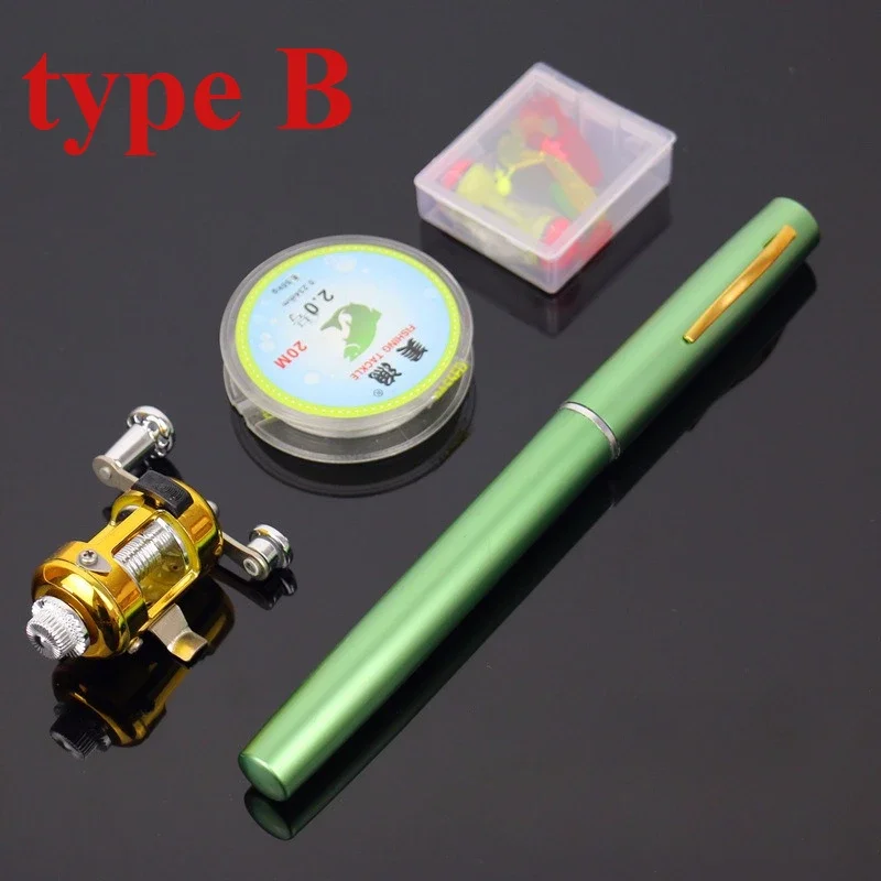 Canne à pêche, canne à pêche pliable de poche, moulinet Combo Mini stylo, Kit de canne à pêche, canne pliée en forme de stylo 7 couleurs avec roue à moulinet
