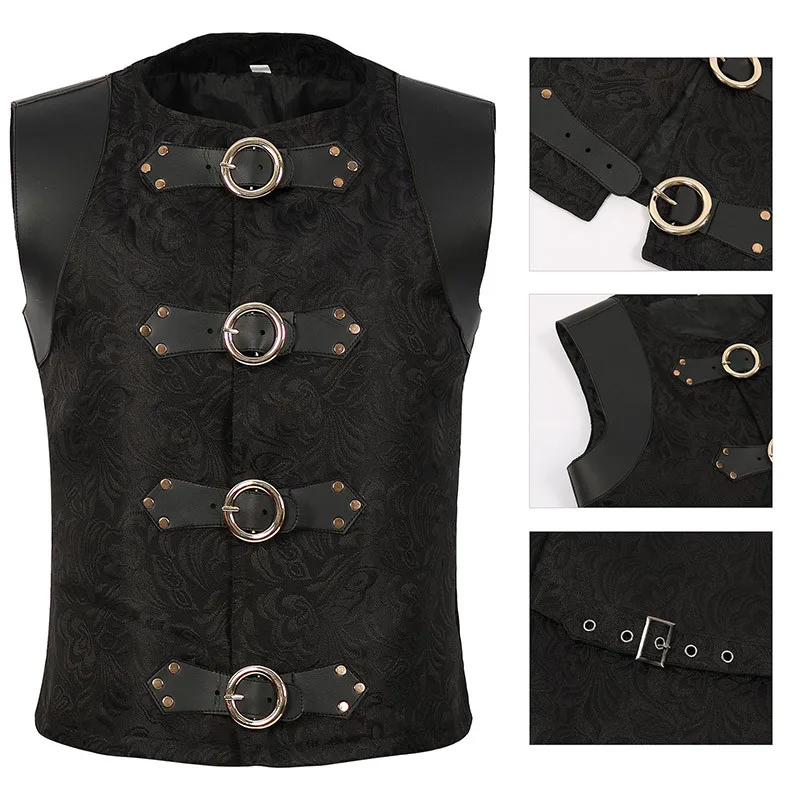 

loween Knight T Waistcoat Splicing Costume Medieval Men's Top Stage Performance Vest Slim Fit ort Length Color