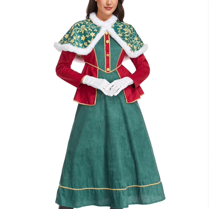 2025 Christmas Queen Costume Court Dress Santa Claus Shoulder Shawl Christmas Tree Outfit Traditional Chinese Ethnic Stage Co... view 3