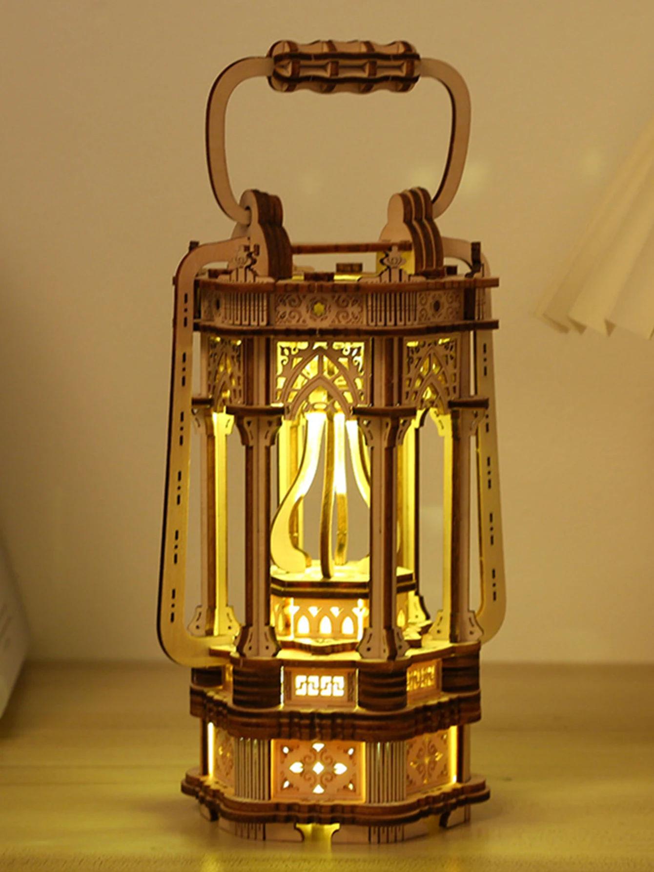 3D Wooden Puzzles DIY Rotating Vintage Lantern Hands-on Activity Desk Decor Gifts for Teens