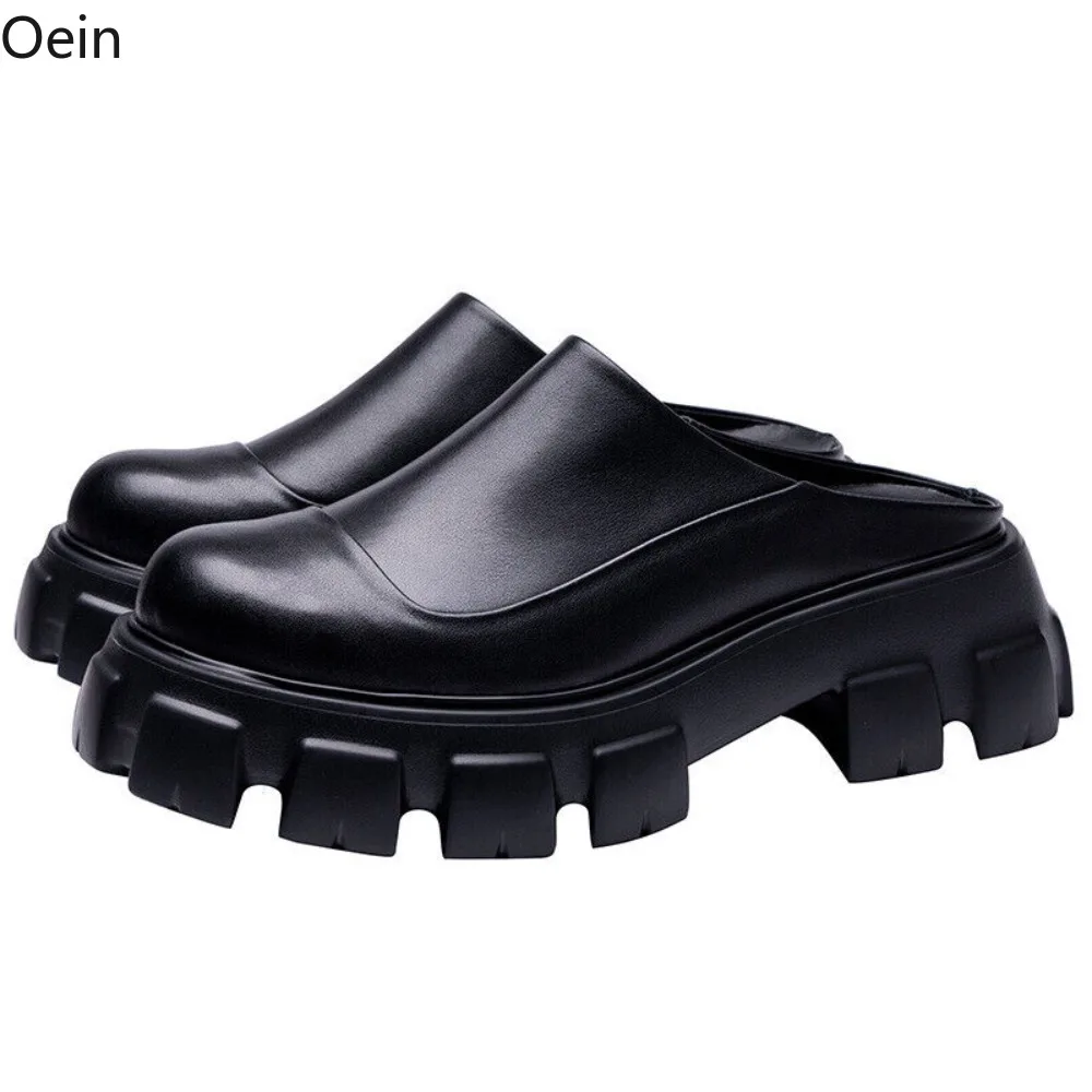 

6.5cm Pumps Shoes Men Loafers Mules Leather Slipper Shoes Men Casual Shoes Flats