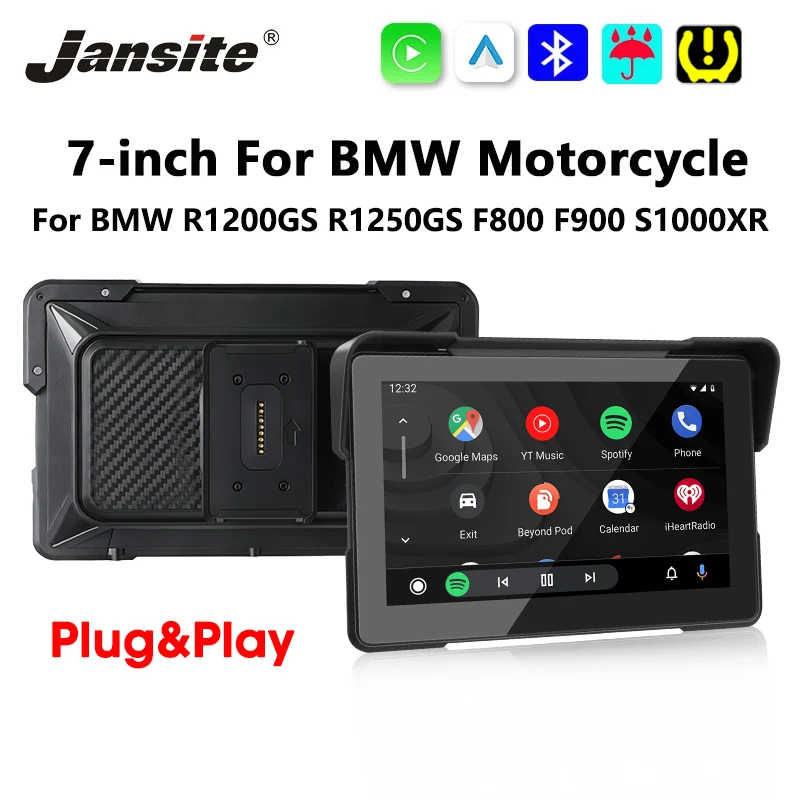 Jansite 7 Zoll Motorradmonitor GPS-Navigation Kabelloses CarPlay Android Auto BT Für BMW R1200GS R1250GS F800 F900 S1000XR