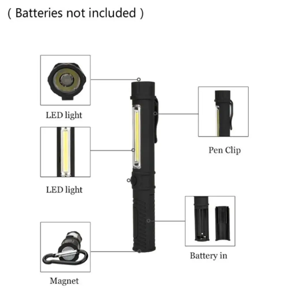 Multifunctional COB LED Flashlight Waterproof Bottom Magnet Mini Pen Light Magnetic Base Clip Inspection Flashlight Self Defense