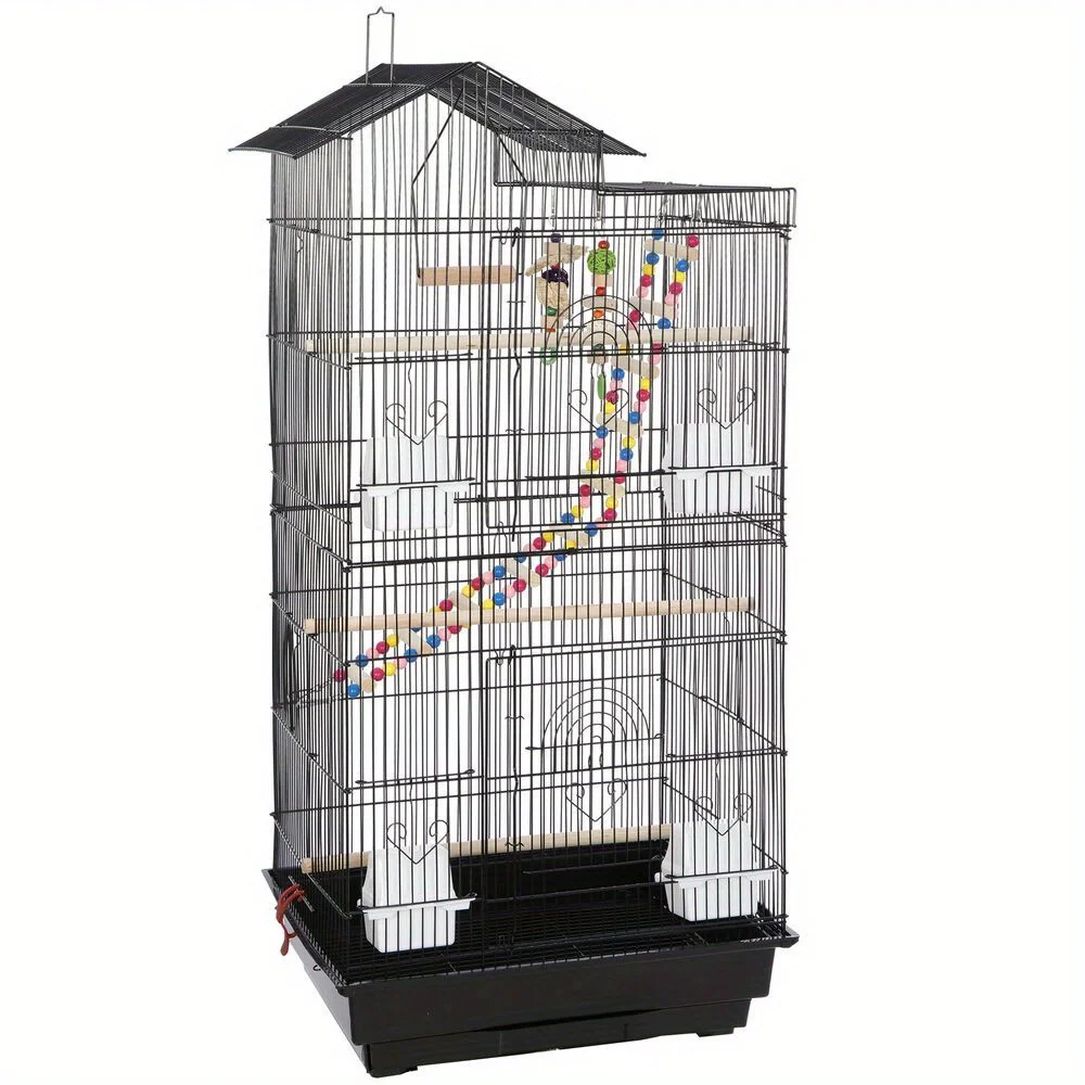 

39-inch Roof Top Large Bird Cage Flight Parrot Cockatiel Parakeet Cage w/Toys