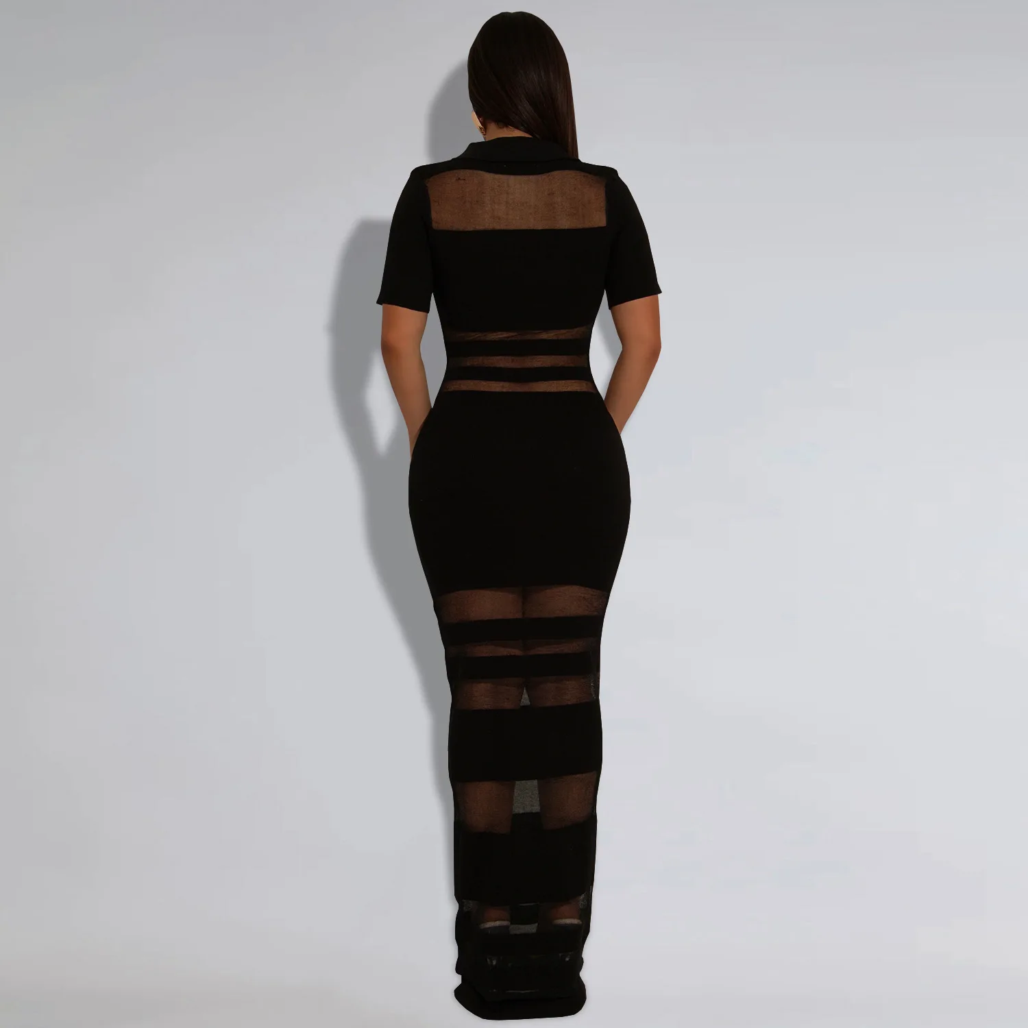 Women Dress Summer Sexy See-Through Mesh Patchwork Short Sleeve Hip Hugging Bodycon Dress Fashion Party Gown Evening Dress
