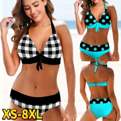 2022 Women Sexy Swimsuit Lattice Print Bikini Set Two Pieces Tankinis Female Summer Brazilian Monokini Plus Size Swimwear New