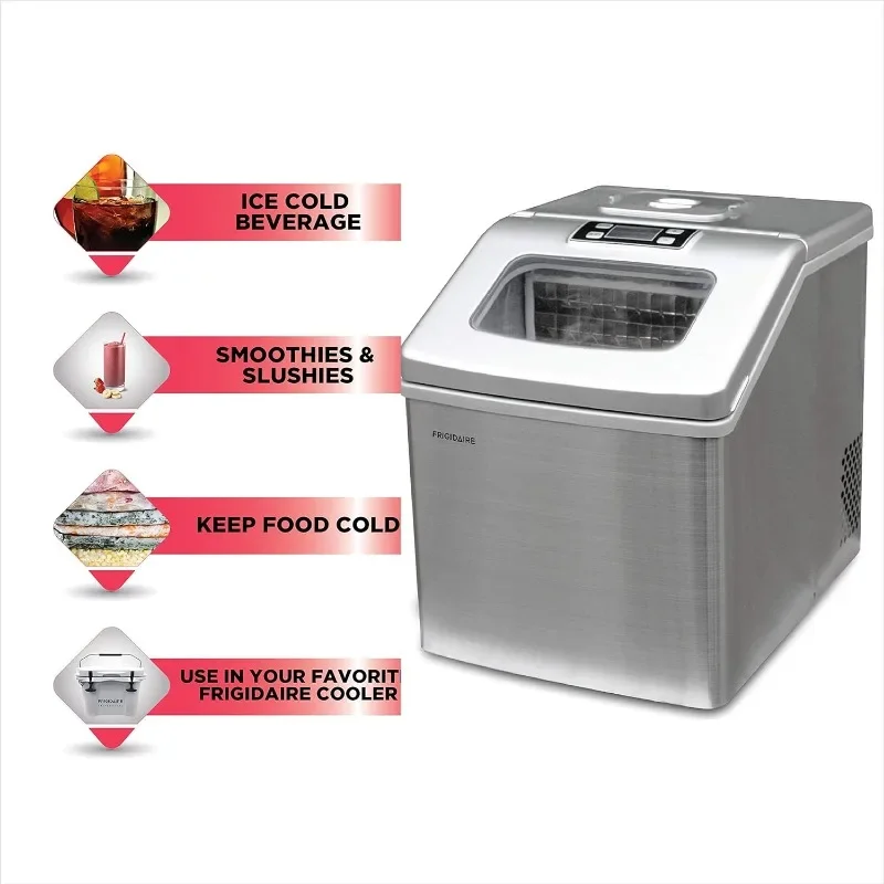 FRIGIDAIRE EFIC452-SS 스테인리스 스틸, 사각 얼음 만들기, 초대형 클리어 메이커, 40 Lbs