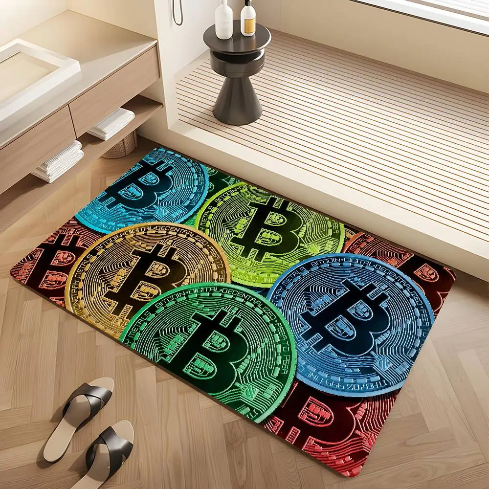 Bitcoin Logo Kitchen Mat Kids Room Bedroom Decoration Balcony Anti-Slip Doormat Living Room Alfombra