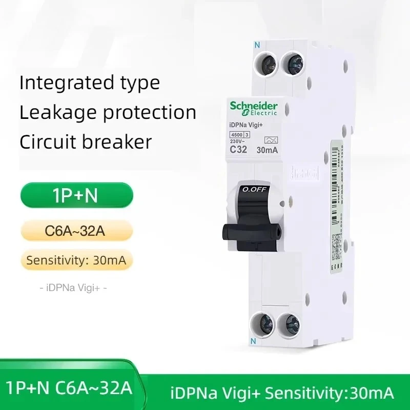 Schneider Electric Integrated leakage protection Circuit Breaker 1P+N iDPNa Vigi+ C32 C10 C25 30mA Air Switch 1P+N 16A A9d93620