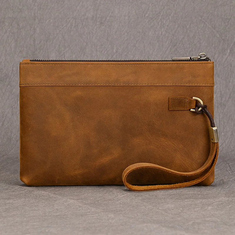 Pochette en cuir véritable avec fermeture éclair pour homme, portefeuille masculin, sac à main d'affaires, sac à main de grande capacité pour téléphone, sac de ceinture consolidé, 03