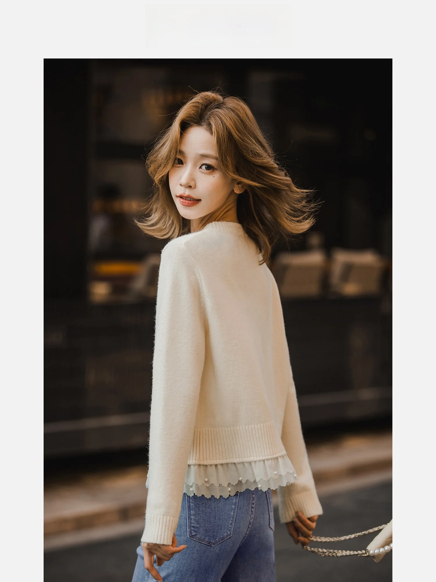 

Новинка! Вязаный свитер с длинным рукавом и круглым вырезом для женщин, весенний, с цветочным узором, укороченный топ в стиле Xiao Guo Li Sweet Sle