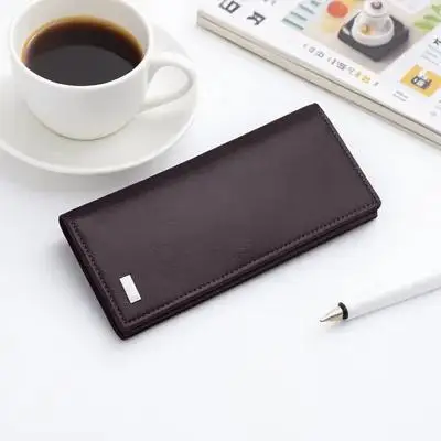 

Men's Premium PU Long Wallet Coffee Color Retro Design Clear Id Window Credit Card Cash Organizer Mens Long
