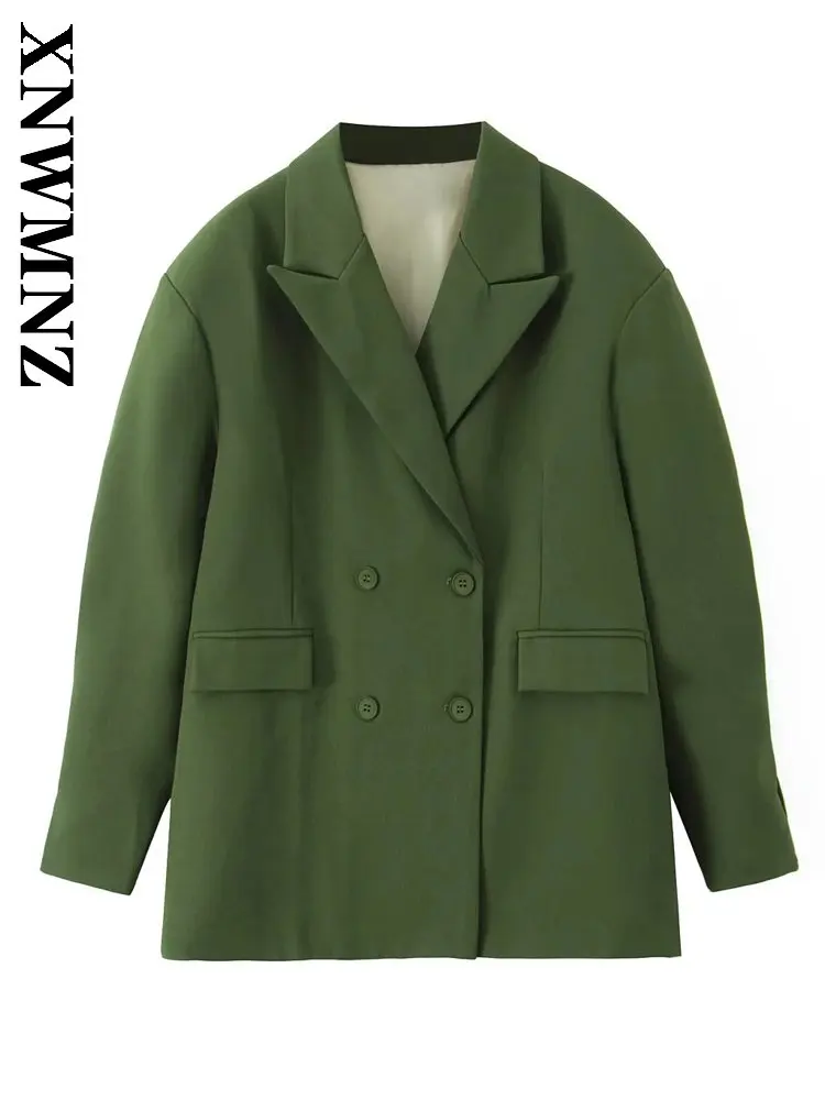 

XNWMNZ 2025 осенний женский универсальный винтажный костюм с длинным рукавом и зубчатым воротником, простой зимний женский модный пиджак