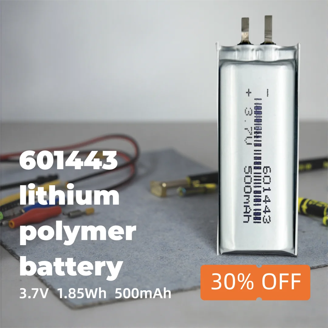Compact 3.7V 500mAh Li-ion Battery 601443 High-Efficiency Rechargeable Cell for Wearables, Mini Electronics, DIY Gadgets