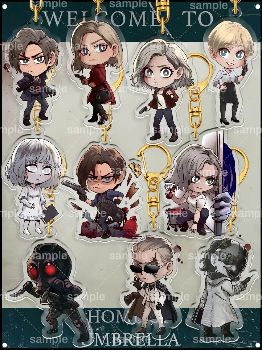 

Resident Evi Keychain,10Pcs Resident Evil Chibi Character Acrylic Keychain Double-Sided Pendant Game Fans Gift