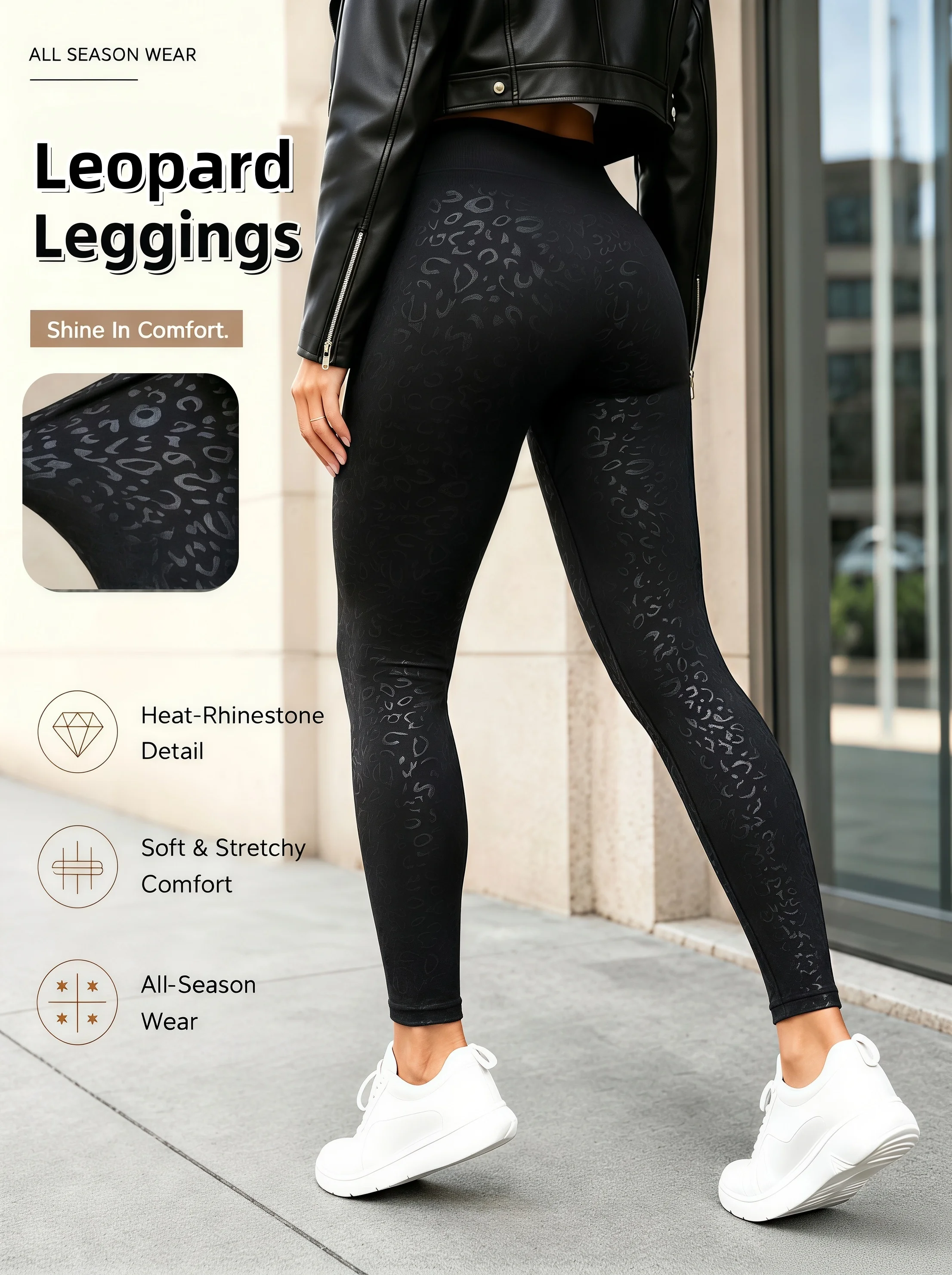 1er-Pack Damen Matte Dunkle Leopardenmuster Knöchellange Leggings, Edgy Slim Stretch-Hosen für Dates, Roadtrips, Casual Streetwear – Detail 3