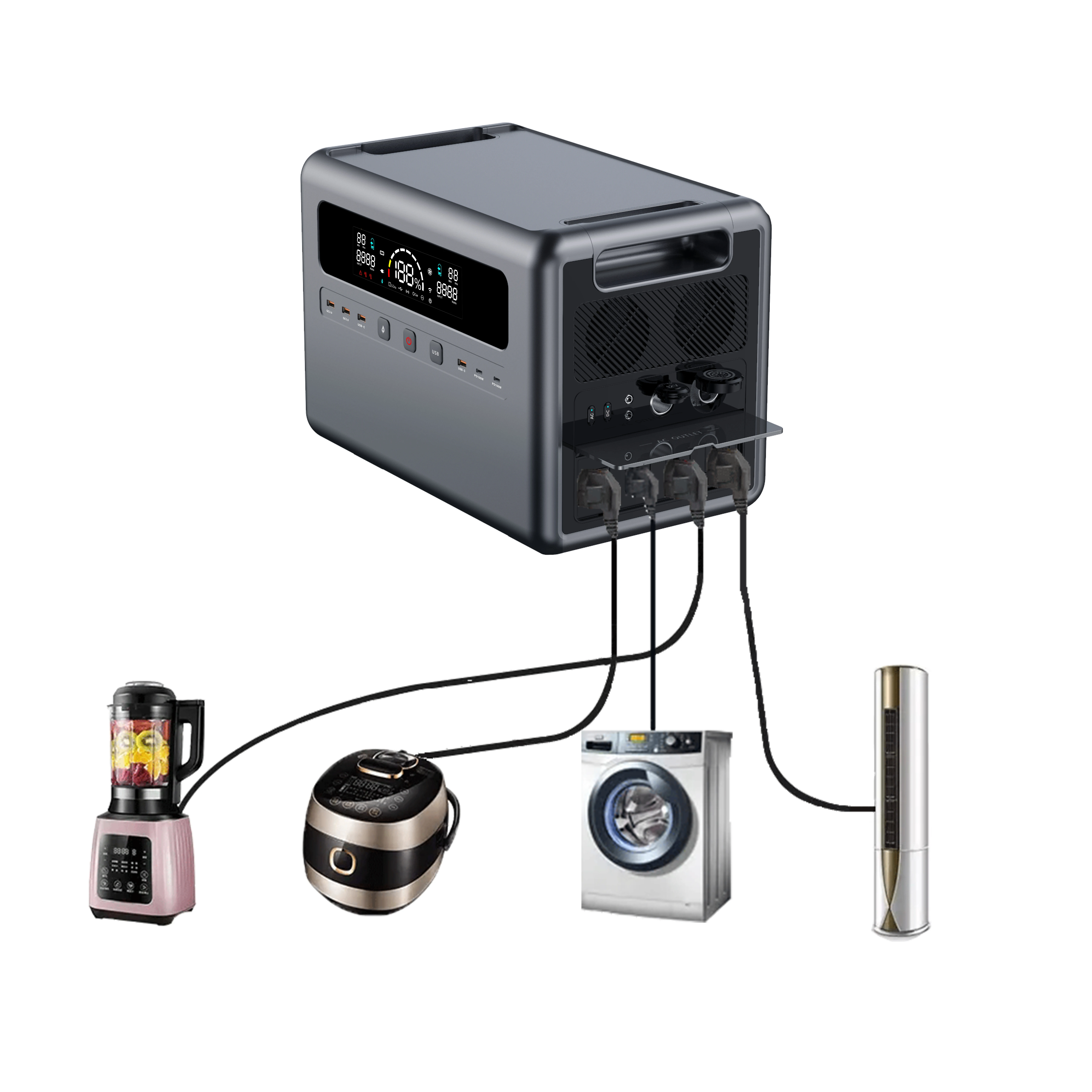 Pure Sine Wave Mobile Lifepo4 Battery Emergency Home Outdoor Solar Power Supply Generator 3600w Portable Camping Power Station