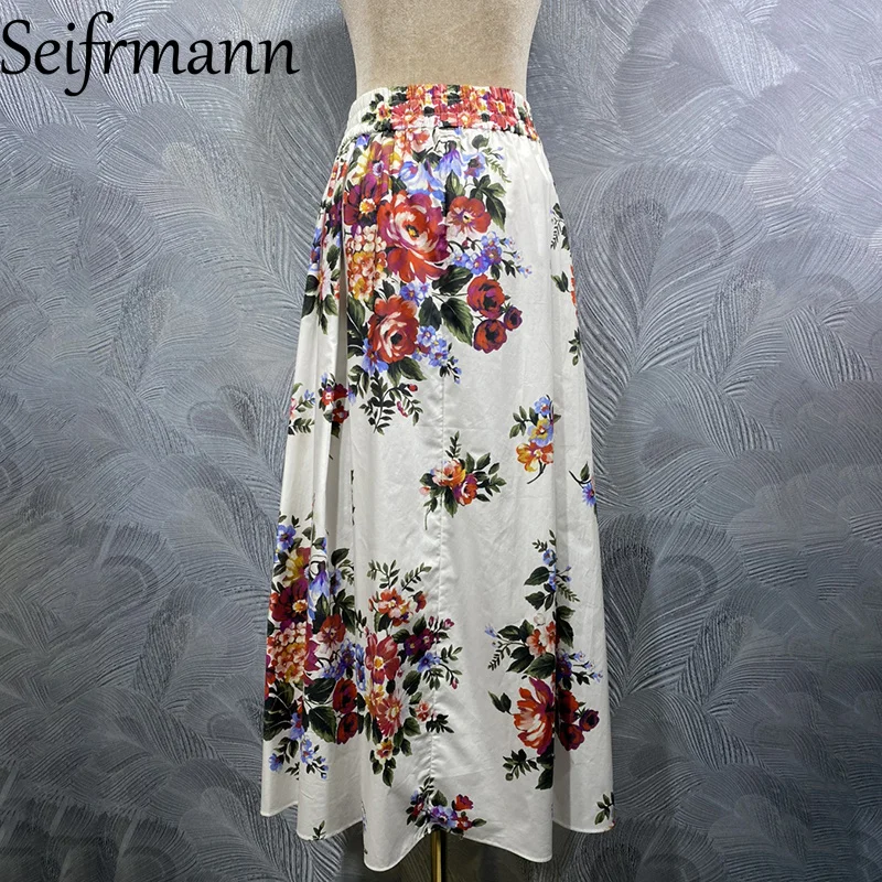 Seifrmann 2026 Spring Women's New clothing Fashionable and Casual Elastic Waist Cotton Printed Half Skirt