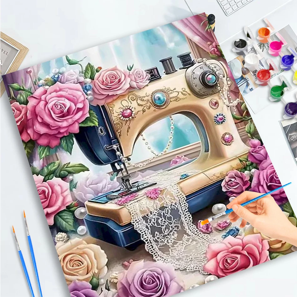 

GATYZTORY Painting By Number Sewing Machine Drawing On Canvas HandPainted Painting Art Gift DIY Picture By Number Kits Home Deco