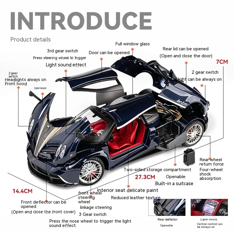 1:18 Pagani Huayra Dinastia Racing Sport Car Alloy Metal Diecast Model Toy Vehicle Toy Car Sound & Light Collection Boy Toy Gift