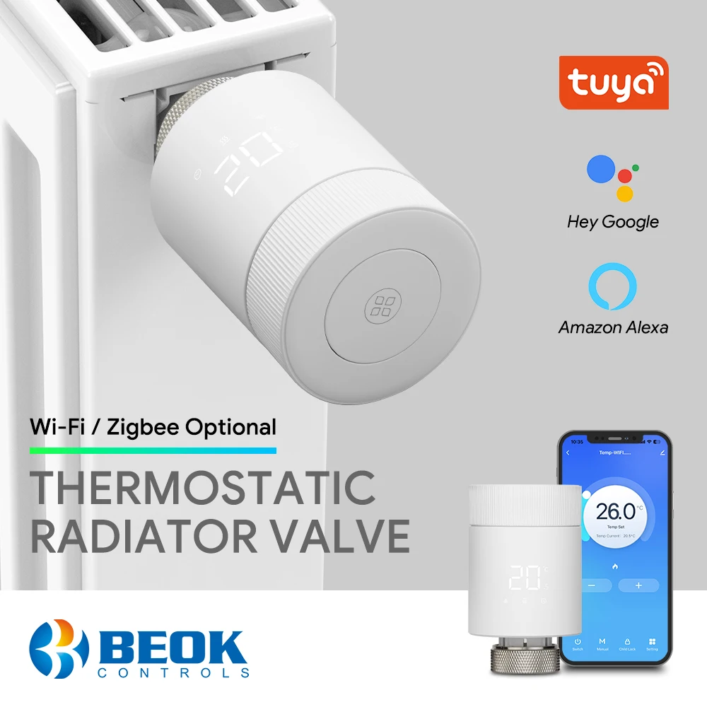 Beok Tuya Wifi Radiator  Thermostatic Valve TRV Programmable Remote Temperature Controller with Google Home Alexa