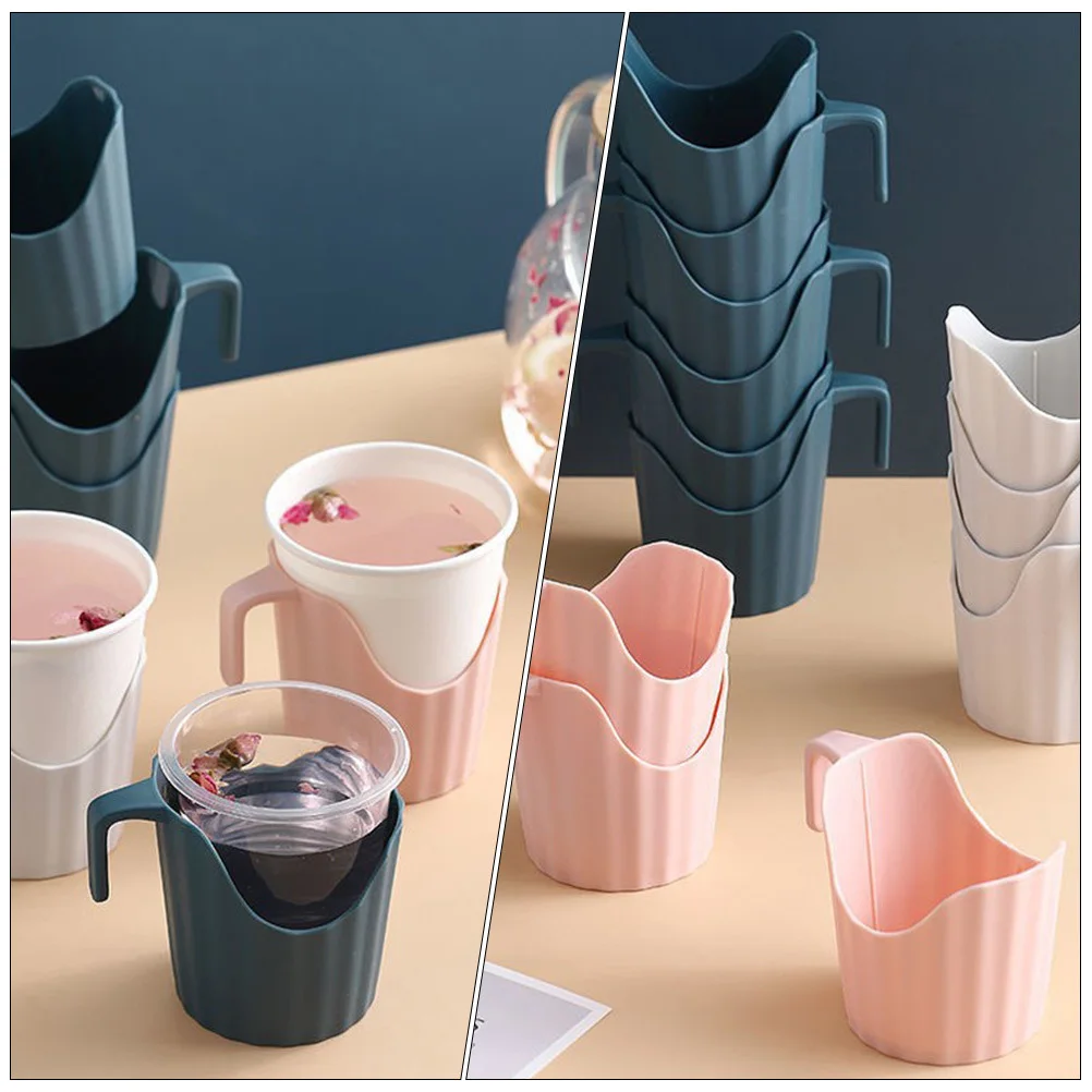 

6pcs Anti-Scalding Paper Holder Premium Plastic Coffee Cup Sleeve Smooth Corner Design For Home Office Party Portable Insulated
