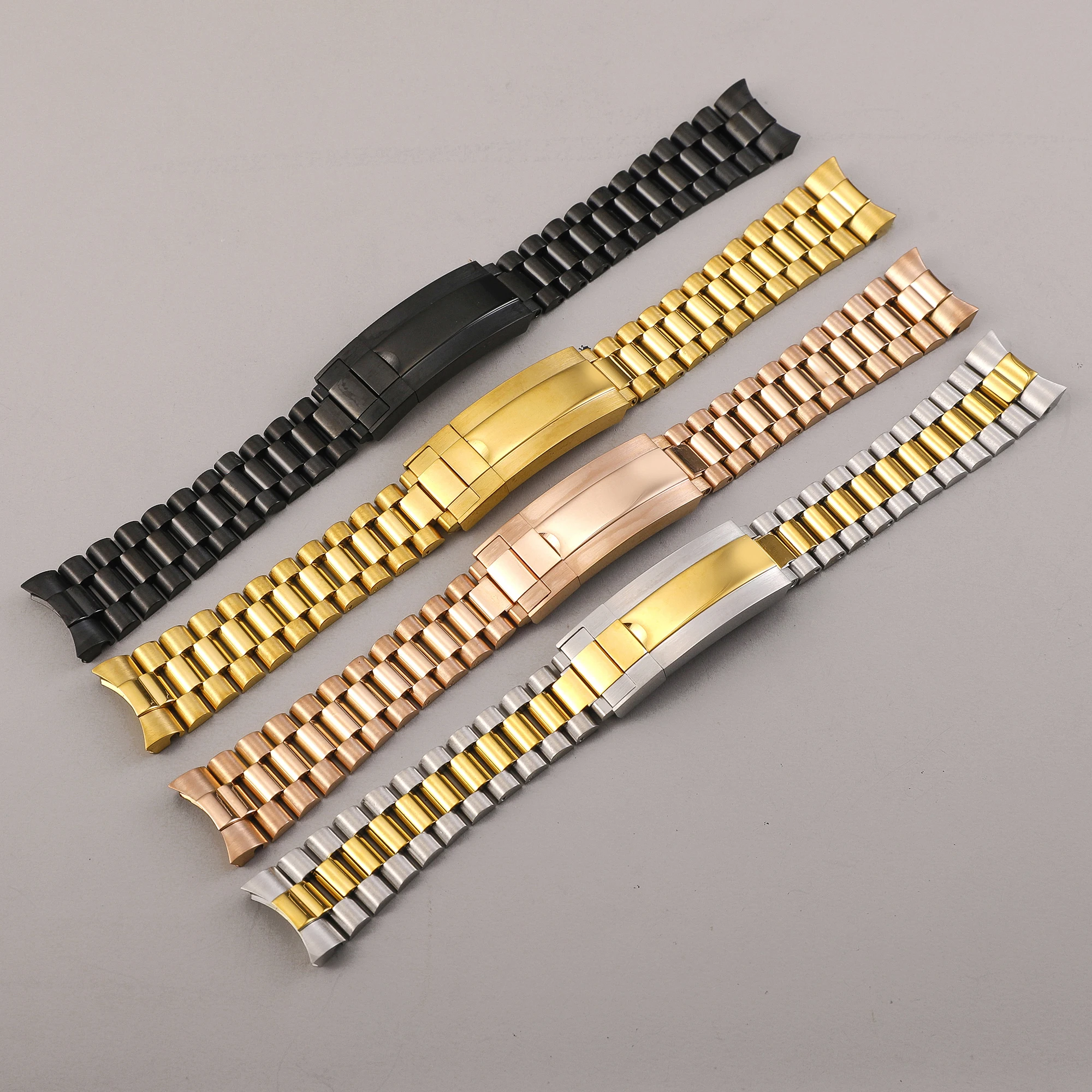 

NH35 Watch Case Presidential 20MM Width 904L Solid Stainless Steel Strap Wristband Curved End Screw Links Deployment Clasp