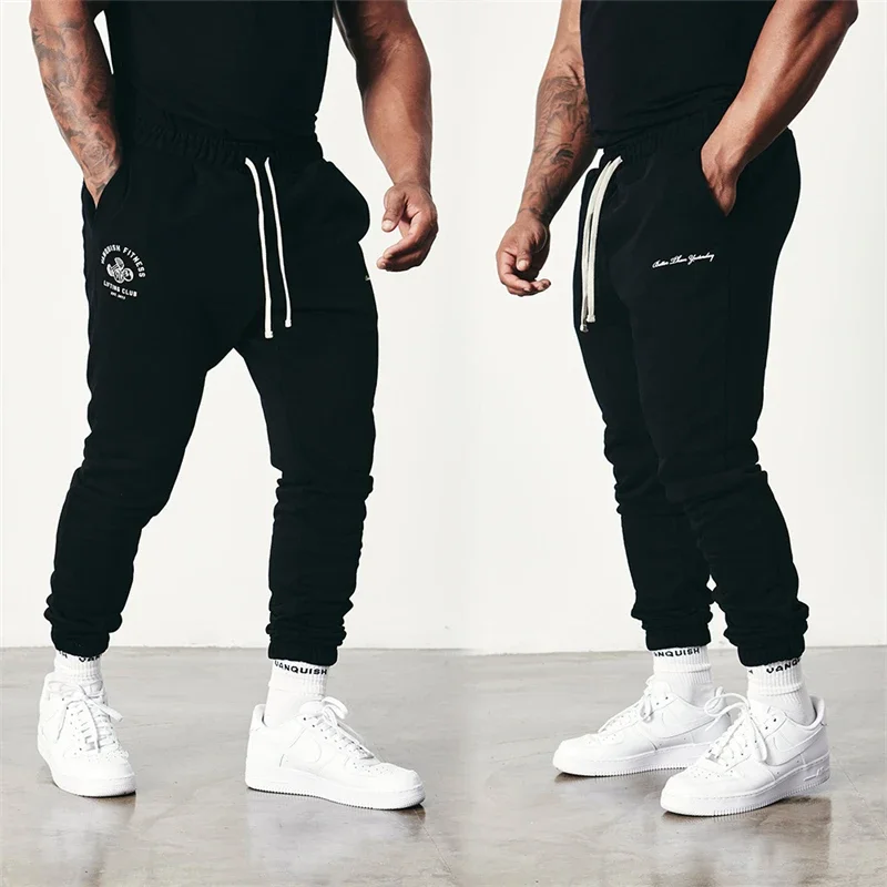 

Men's cotton sports pants, sports jogging, fitness, casual pants, medium size, printed, straight, fjgym, running, sports pants