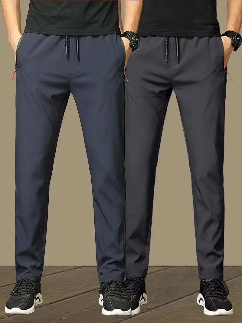 2-Pack سراويل تقليدية للرجال تمتد مرونة الخصر عداء ببطء الكورية الكلاسيكية أزرق أسود رمادي الذكور العلامة التجارية بنطلون حجم كبير