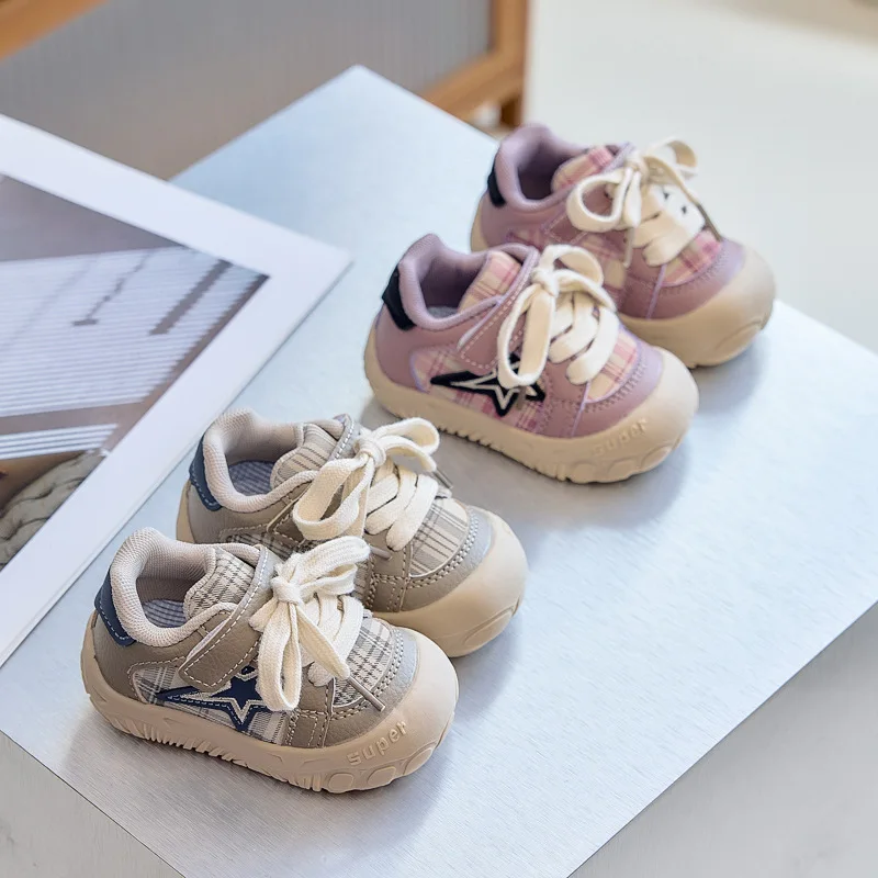 2026 New Autumn Children Shoes Leather Breathable Kids Casual Shoes Star Non-slip Fashion Toddler Girls Boys Sneakers 16-25