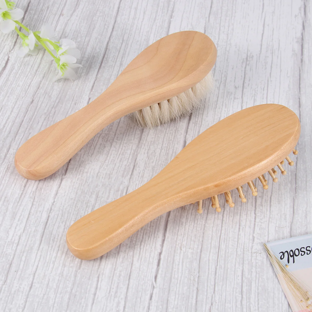 2 Stuks Houten Baby Douche Borstel Wol Haar Schoonmaken Tool Comfortabele Hoofdhuid Massage Duurzame Houten Kam Baby Douche Borstel