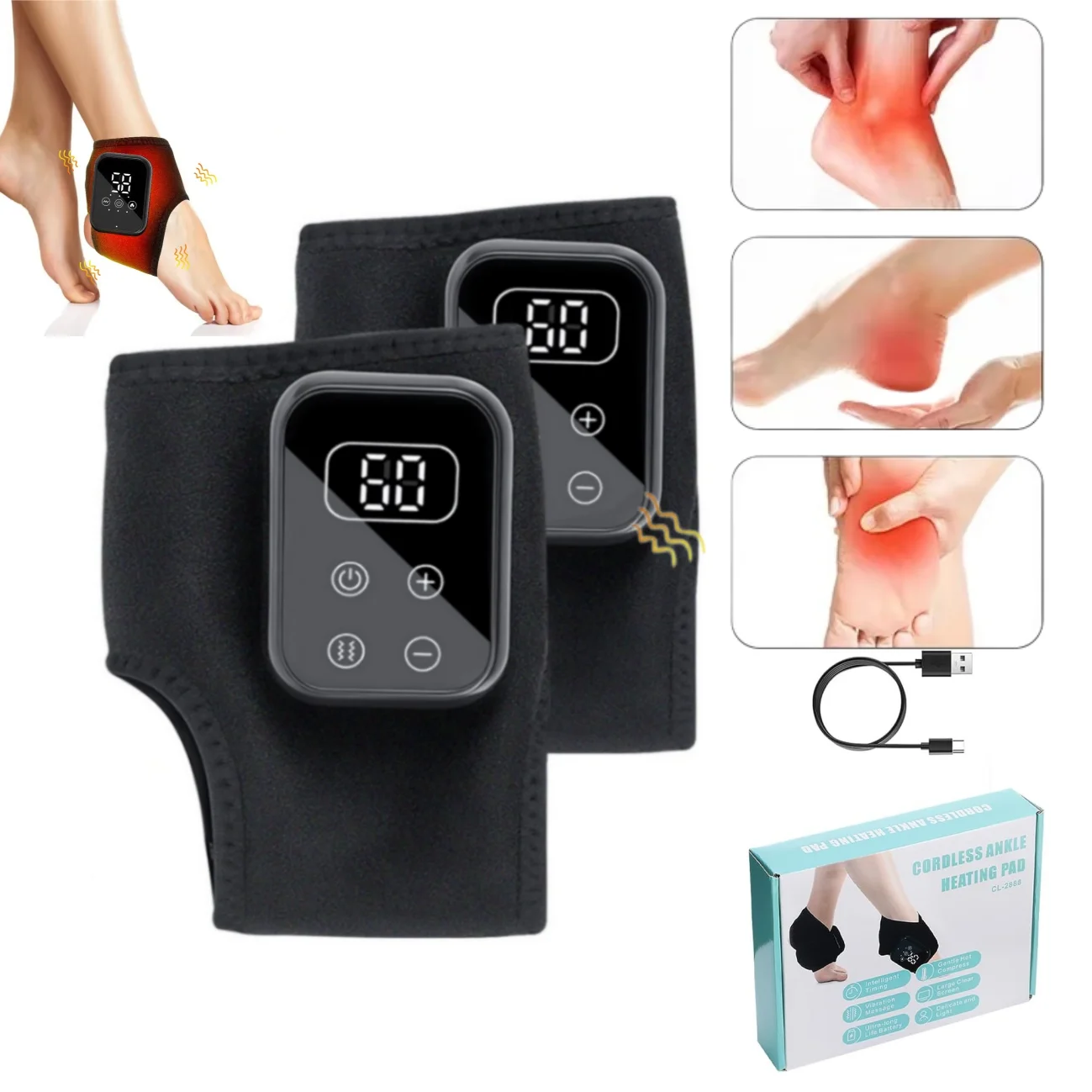 Electric Foot Heat Massager Hot Compress Vibration Health Care Ankle Massage Wrap for Joint Protection Ankle Support Brace