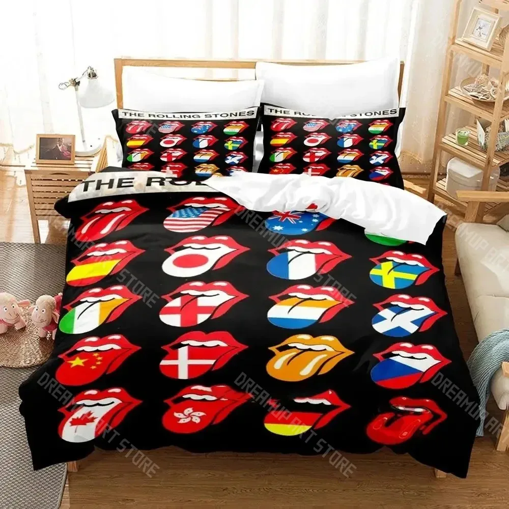 

3D Print Fashion R-Rolling Logo Stones Bedding Set Boys Girls Twin Queen Full Size Duvet Cover Pillowcase Bed Adult Bedroom