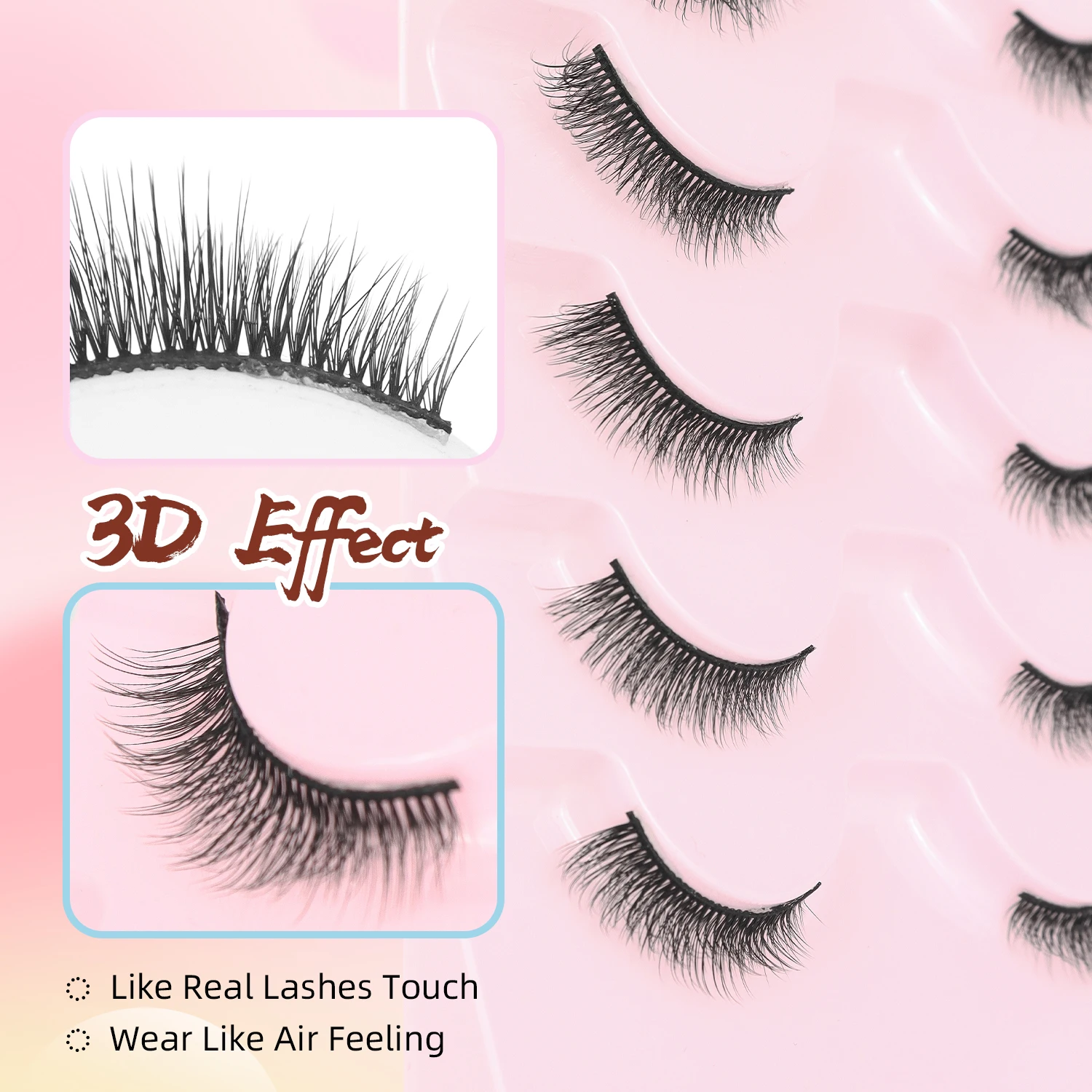 7 pares de pestañas postizas naturales rizadas, pestañas postizas ligeras, efecto natural y realista, medio pestañas