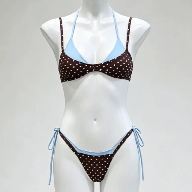 

2026 Bikini Gathering Women's Swimsuit Sexy Neck Splicing Swimsuit Summer Beach Wear